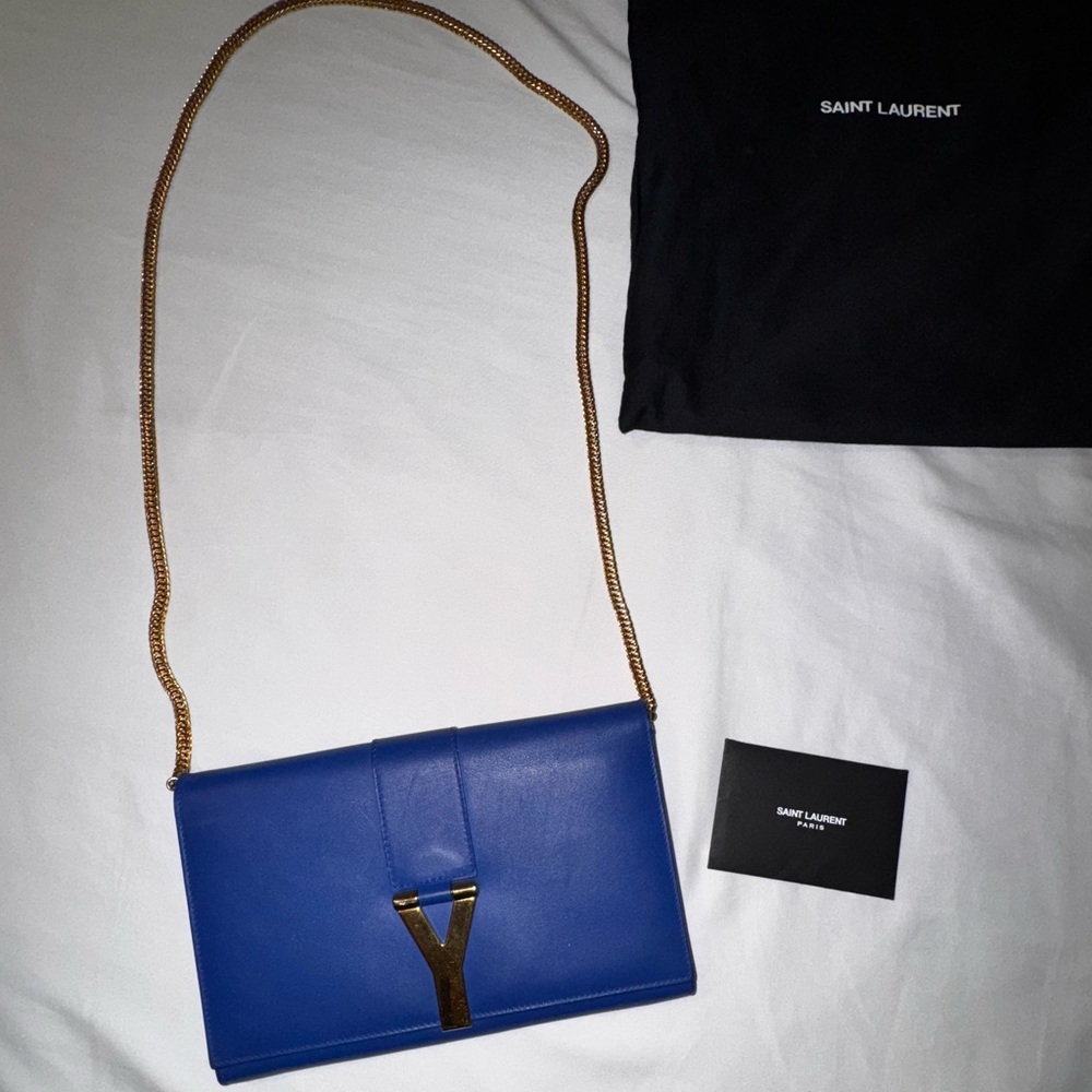 SAINT LAURENT Calfskin Classic Y Ligne Chain Wallet/Clutch